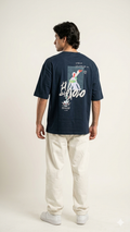 Premium Dark blue Drop Shoulder T-Shirt | Animal Print Oversized