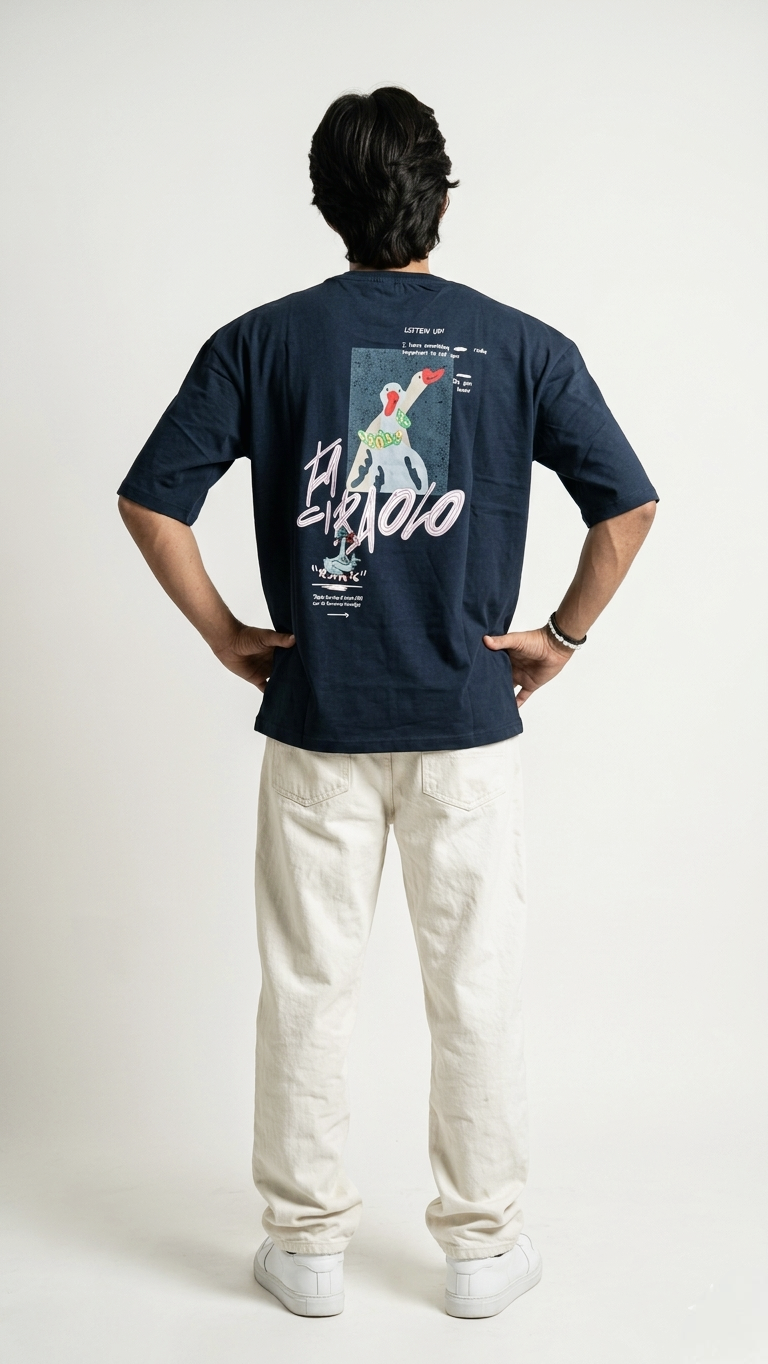 Premium Dark blue Drop Shoulder T-Shirt | Animal Print Oversized