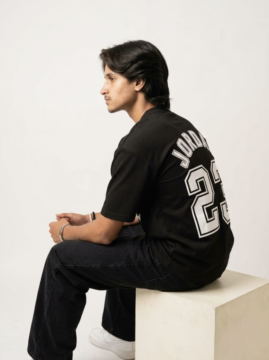 Drop Shoulder black Tee